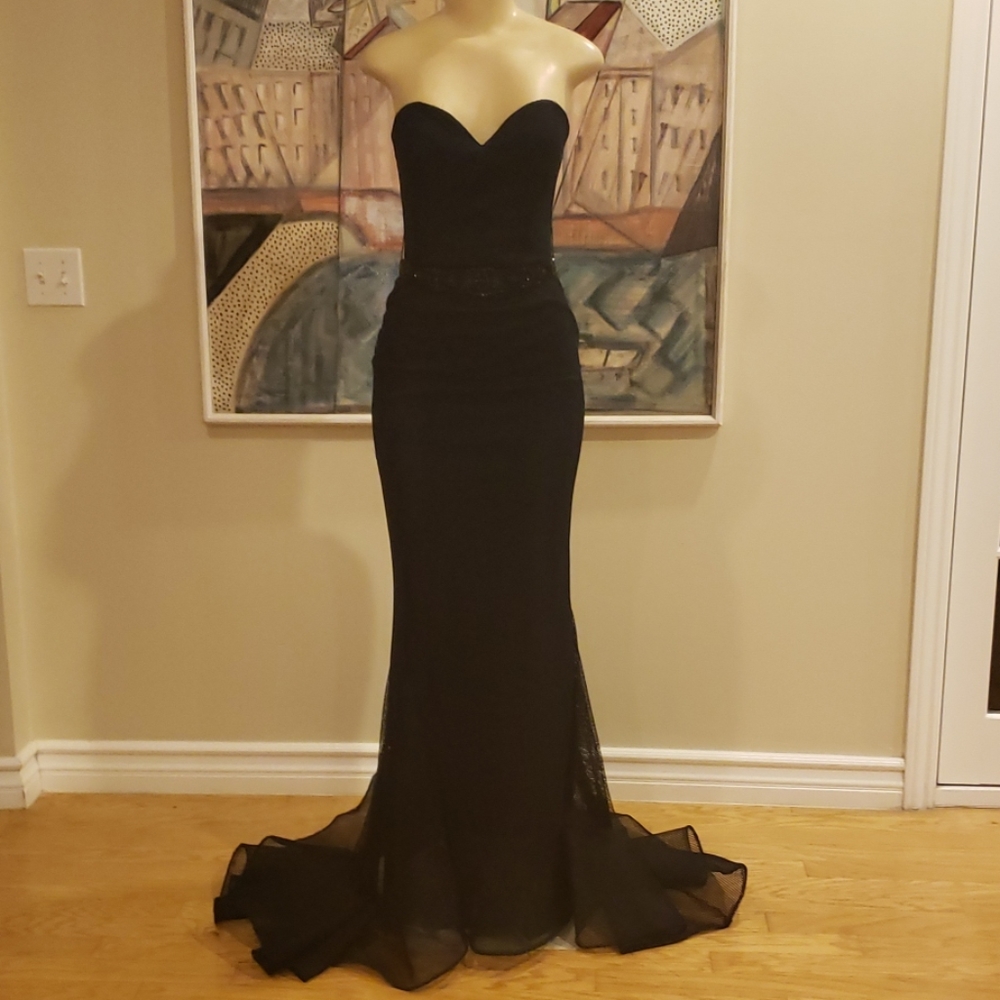 Custom terani trumpet fishnet gown black/ navy, formal, pageant, prom dress